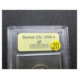 Key Date  Low Mintage 1896-S Barber Quarter USCG G6 - Greysheet Wholesale Value for a G4 is $525!