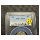 First Year 1936 Proof Washington Silver Quarter  PCGS PR63 -  PCGS Price Guide Value for a PR63 is $600
