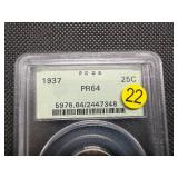 1937 Proof Washington Silver Quarter  PCGS PR64 -  PCGS Price Guide Value for a PR64 is $300
