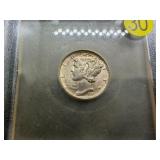1941-P (Mislabeled as a 1945-P) Silver Mercury Dime USCG MS64 FSB - Greysheet Wholesale Value for An MS64 FSB is $22