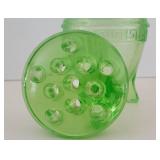 Vintage Vaseline Glass Flower Frog w/Lid