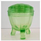 Vintage Vaseline Glass Flower Frog w/Lid