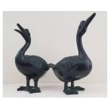 2 Large "Bronzed" Terra Cotta Duck / Goose Statues