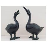 2 Large "Bronzed" Terra Cotta Duck / Goose Statues
