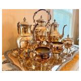 Ornate Antique Hallmarked Silver Plated Tea Service Set w/Tray