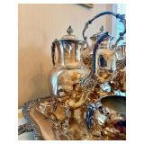 Ornate Antique Hallmarked Silver Plated Tea Service Set w/Tray