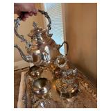 Ornate Antique Hallmarked Silver Plated Tea Service Set w/Tray