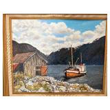 Very Nice Vintage Oil on Canvas Board Mountain Lake Landscape Scene