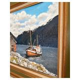 Very Nice Vintage Oil on Canvas Board Mountain Lake Landscape Scene