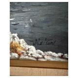 Very Nice Vintage Oil on Canvas Board Mountain Lake Landscape Scene