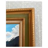 Very Nice Vintage Oil on Canvas Board Mountain Lake Landscape Scene