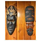 2 Large Vintage African Carved Wood Masks