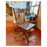 Antique Oak Rolling Swivel Office Chair