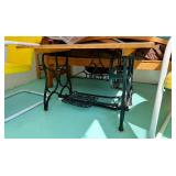 Coffee Table Made w/Antique Cast Iron Sewing Cabinet Treadle Base