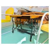 Coffee Table Made w/Antique Cast Iron Sewing Cabinet Treadle Base