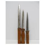 3 Primitive Antique Long Knives