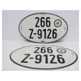Matching Pair of Vintage Metal German License Plates