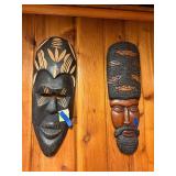 2 Large Vintage African Carved Wood Masks