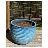 Blue Glazed Ceramic Planter Pot Textured Large 17in x 14in Good