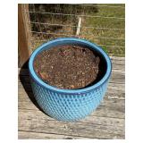 Blue Glazed Ceramic Planter Pot Textured Large 17in x 14in Good