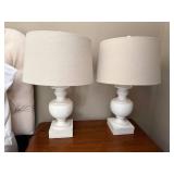 Pair of White Urn Table Lamps w Linen Drum Shades 24in TL8922 Good