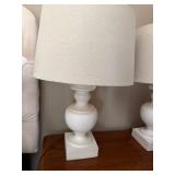 Pair of White Urn Table Lamps w Linen Drum Shades 24in TL8922 Good