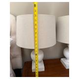 Pair of White Urn Table Lamps w Linen Drum Shades 24in TL8922 Good