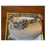Vintage Blue Rhinestone Bracelet Necklace Set Silvertone Missing Stone