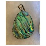 Lot of 4 Stone & Shell Pendants Abalone Black Cabochon Silver Tone