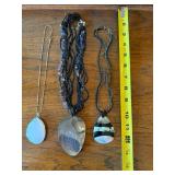 3 Pc Statement Necklace Lot Shell Pendants Beaded Strands Fashion Jewelry