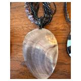 3 Pc Statement Necklace Lot Shell Pendants Beaded Strands Fashion Jewelry