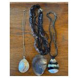 3 Pc Statement Necklace Lot Shell Pendants Beaded Strands Fashion Jewelry
