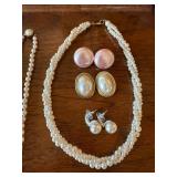 Vintage Imperfect Shaped Real Pearl Jewelry Lot Necklaces Bracelet Earrings Mixed Set