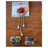 Vintage Gold Tone Costume Jewelry Lot Necklaces Pin Earrings 7 Pc