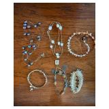 Mixed Costume Jewelry Lot 6 Pc Bracelets Necklaces Pearls Rhinestone