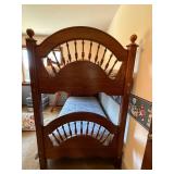Oak Twin Over Full Bunk Bed with Ladder Spindle Panels Good