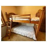 Oak Twin Over Full Bunk Bed with Ladder Spindle Panels Good