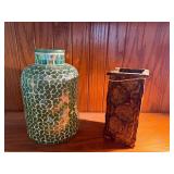 Decorative Vase Lot Mosaic Glass & Textured Pottery Tabletop Vases