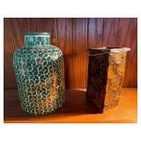 Decorative Vase Lot Mosaic Glass & Textured Pottery Tabletop Vases