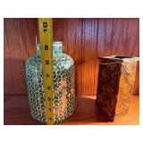 Decorative Vase Lot Mosaic Glass & Textured Pottery Tabletop Vases