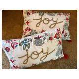 Set of 2 Christmas Joy Decorative Throw Pillows Beaded Tassels