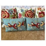 Set of 5 Embroidered Throw Pillows Floral Bird Accent Cushions
