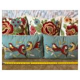 Set of 5 Embroidered Throw Pillows Floral Bird Accent Cushions