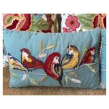 Set of 5 Embroidered Throw Pillows Floral Bird Accent Cushions