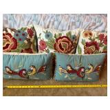 Set of 5 Embroidered Throw Pillows Floral Bird Accent Cushions