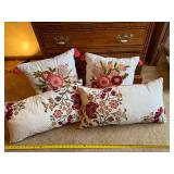 4 Pc Embroidered Floral Throw Pillow Set Square & Lumbar Tassel