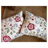 Pair Embroidered Floral Throw Pillows Ivory Multicolor Accent Decor