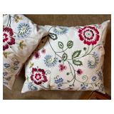 Pair Embroidered Floral Throw Pillows Ivory Multicolor Accent Decor