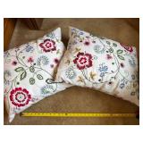 Pair Embroidered Floral Throw Pillows Ivory Multicolor Accent Decor
