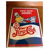 Pepsi-Cola Embossed Metal Advertising Sign 5 Cent Good Good Good